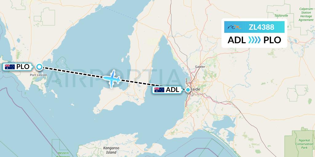 ZL4388 Regional Express Flight Map: Adelaide to Port Lincoln