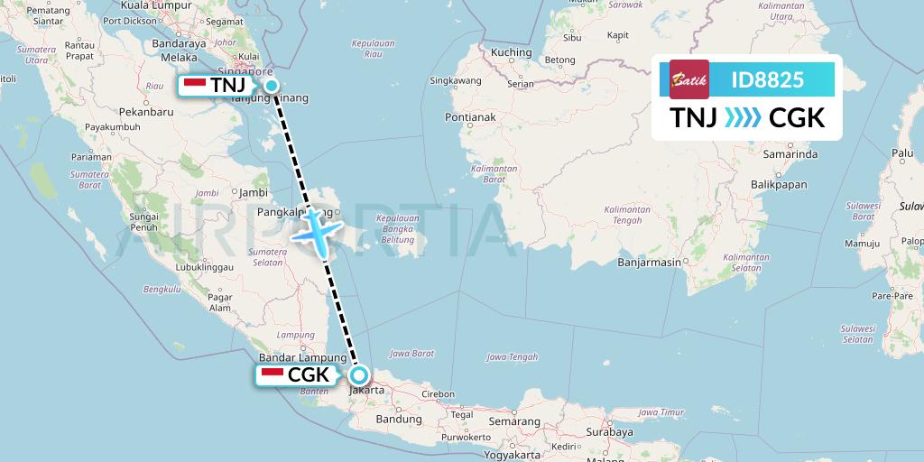 ID8825 Batik Air Flight Map: Tanjung Pinang to Jakarta