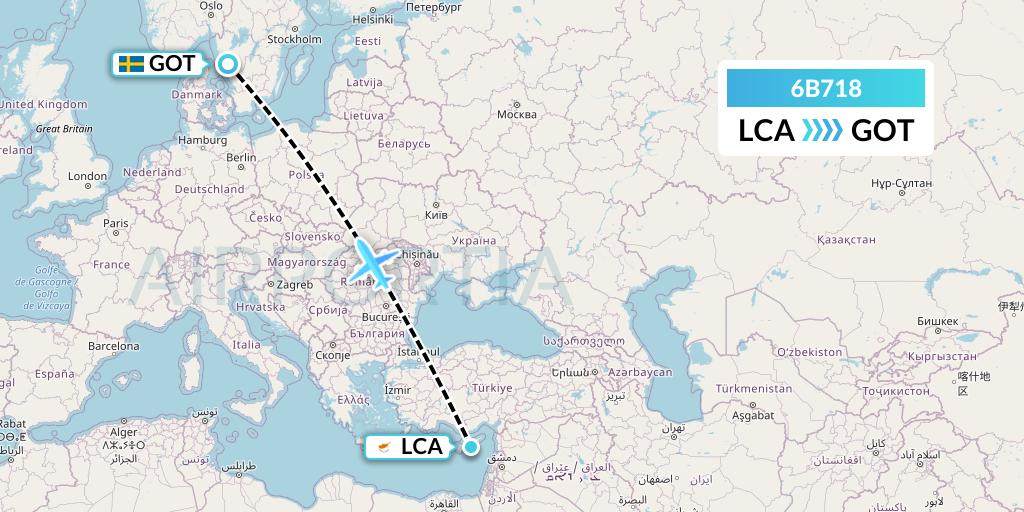 6B718 TUI fly Nordics Flight Map: Larnaca to Gothenburg