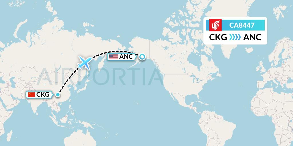 CA8447 Air China Flight Map: Chongqing to Anchorage