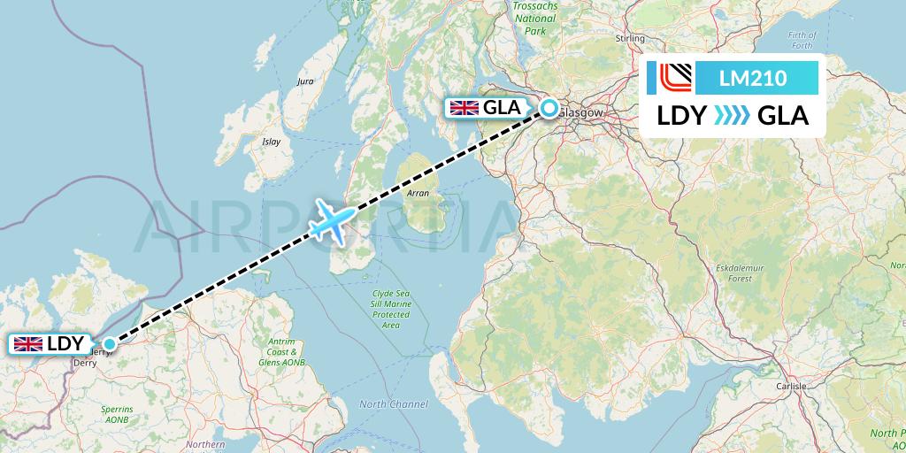 LM210 Loganair Flight Map: Londonderry to Glasgow