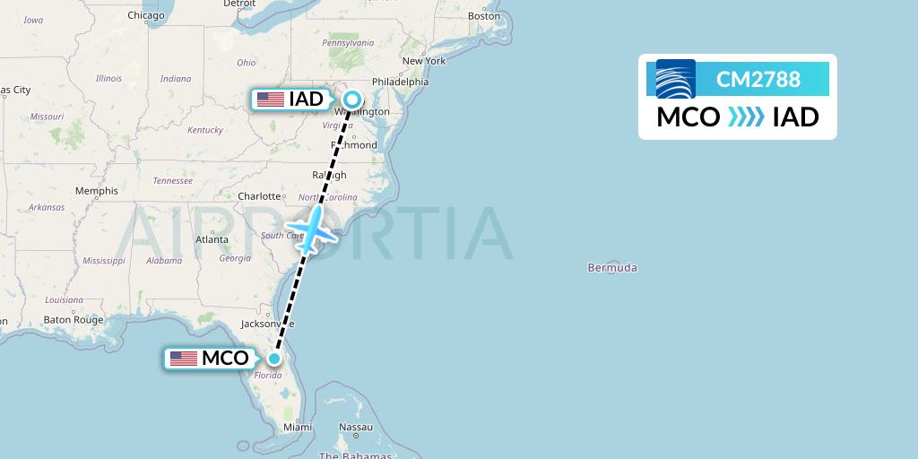 CM2788 Copa Airlines Flight Map: Orlando to Washington