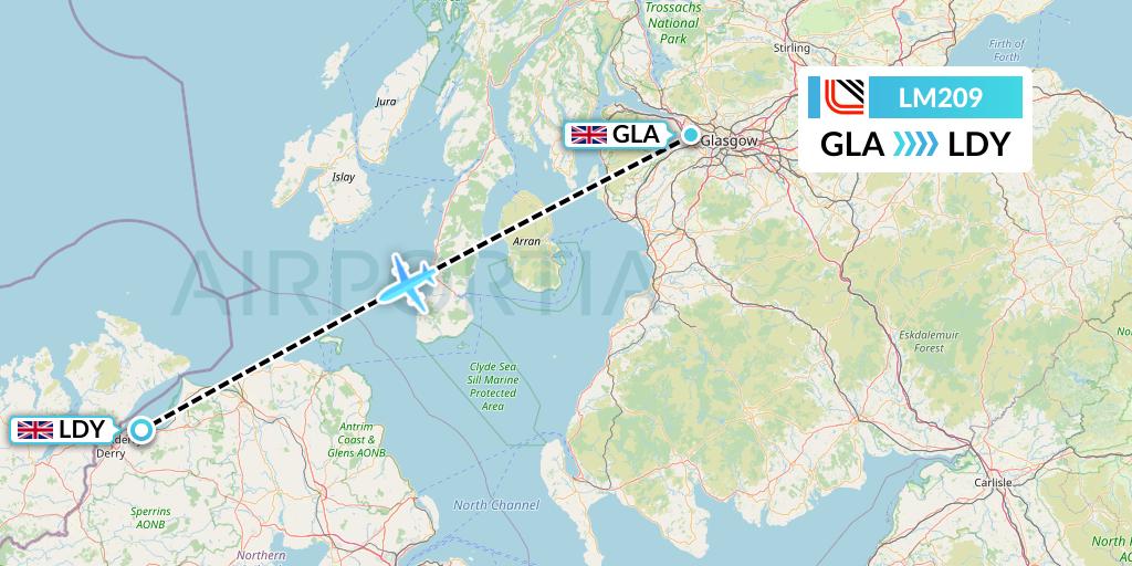 LM209 Loganair Flight Map: Glasgow to Londonderry