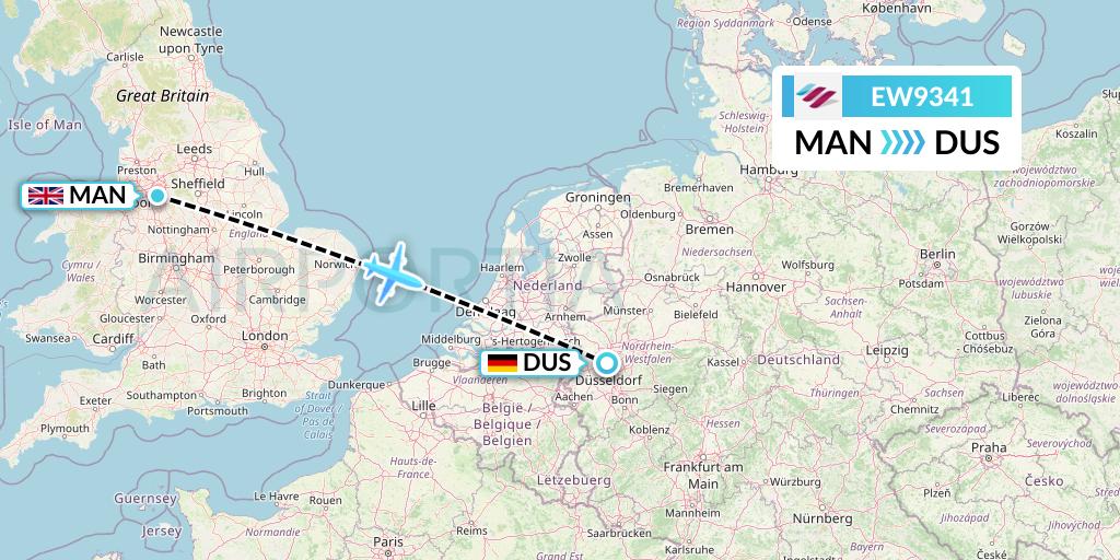 EW9341 Eurowings Flight Map: Manchester to Dusseldorf