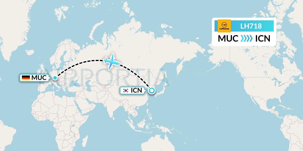 LH718 Lufthansa Flight Map: Munich to Seoul