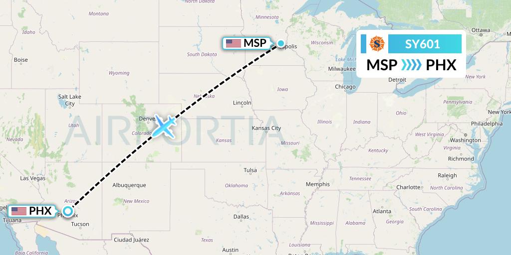 SY601 Sun Country Airlines Flight Map: Minneapolis to Phoenix