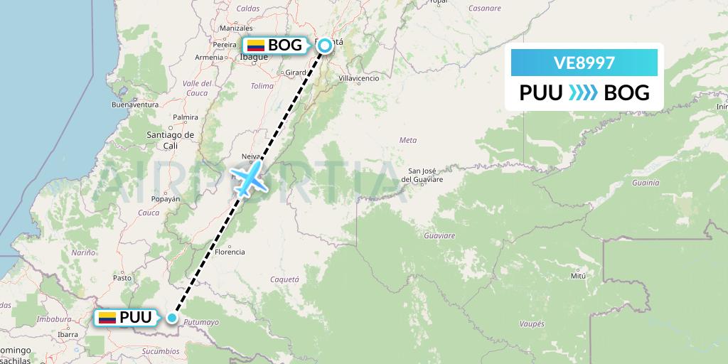 VE8997 Easyfly Flight Map: Puerto Asis to Bogota