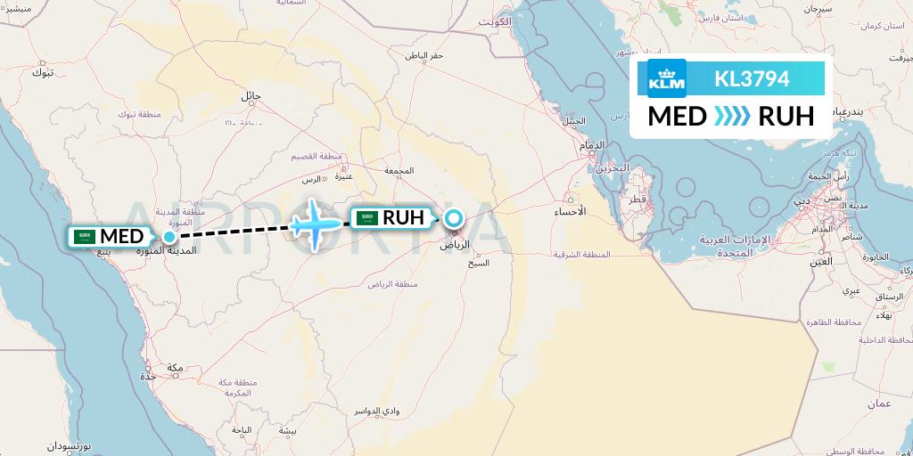KL3794 KLM Flight Map: Medina to Riyadh