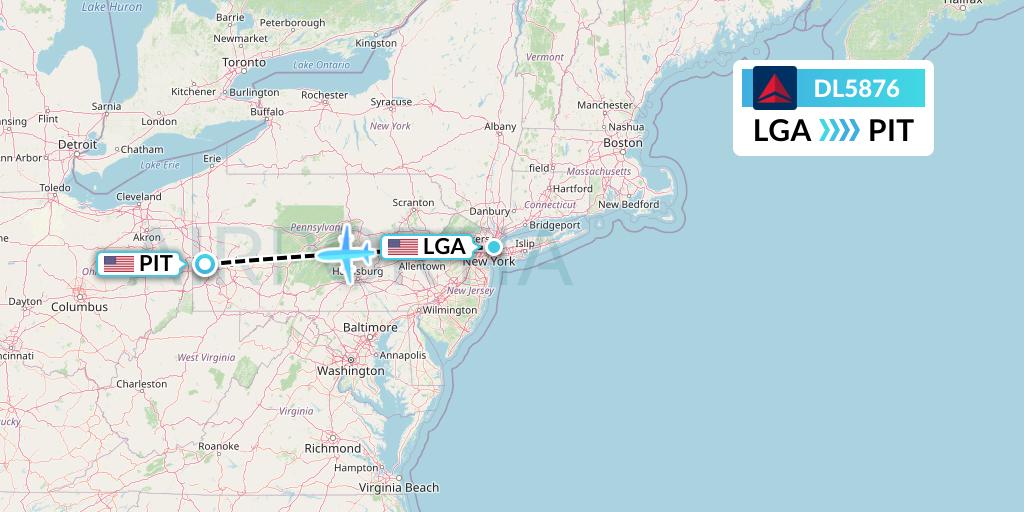 DL5876 Delta Air Lines Flight Map: New York to Pittsburgh