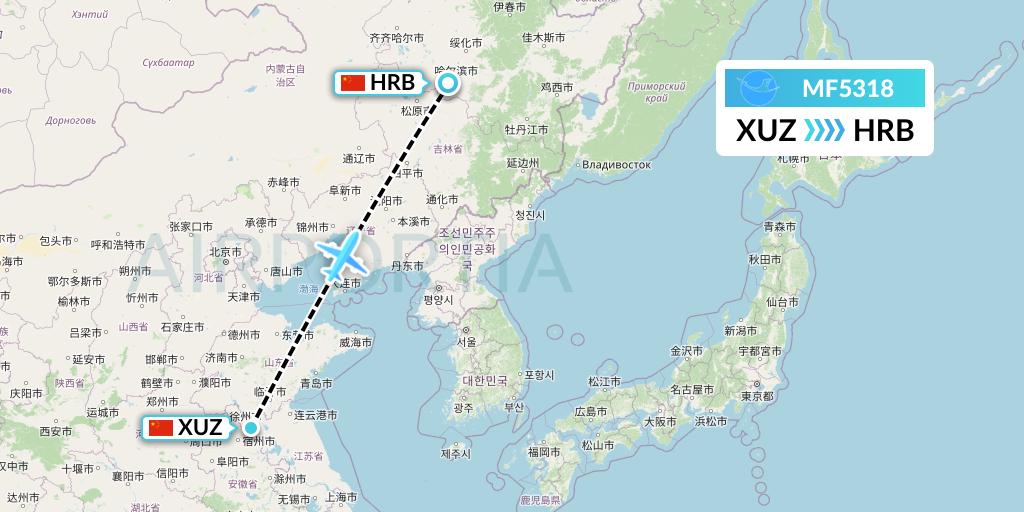 MF5318 Xiamen Airlines Flight Map: Xuzhou to Harbin