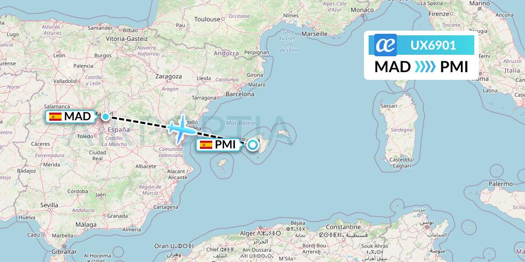 UX6901 Air Europa Flight Map: Madrid to Palma de Mallorca