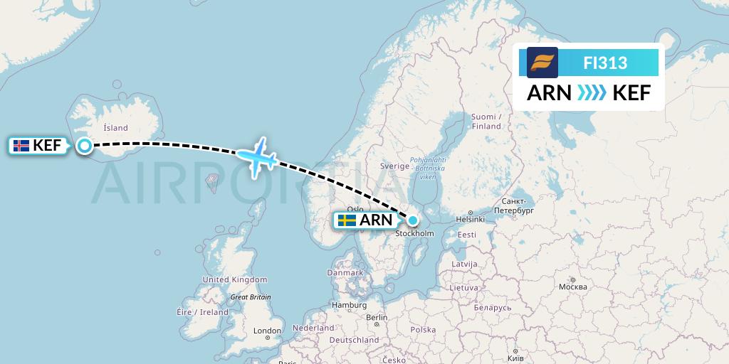 FI313 Icelandair Flight Map: Stockholm to Reykjavik