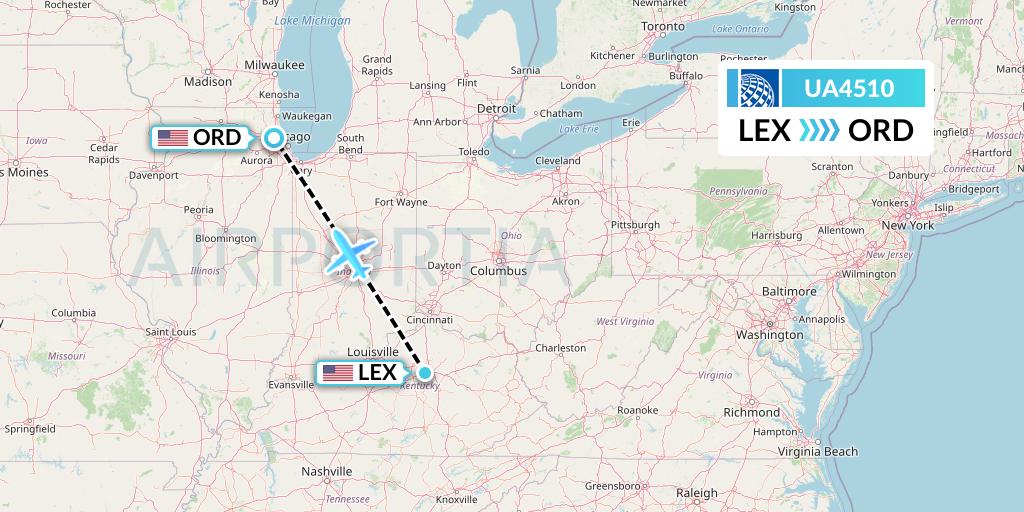 UA4510 United Airlines Flight Map: Lexington to Chicago