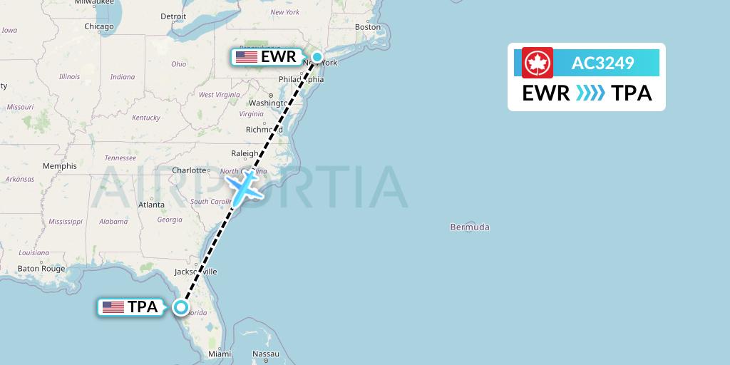 AC3249 Air Canada Flight Map: New York to Tampa