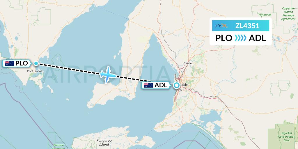 ZL4351 Regional Express Flight Map: Port Lincoln to Adelaide