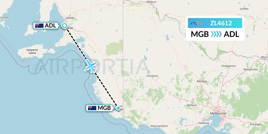 ZL4612 Regional Express Flight Map: Mount Gambier to Adelaide