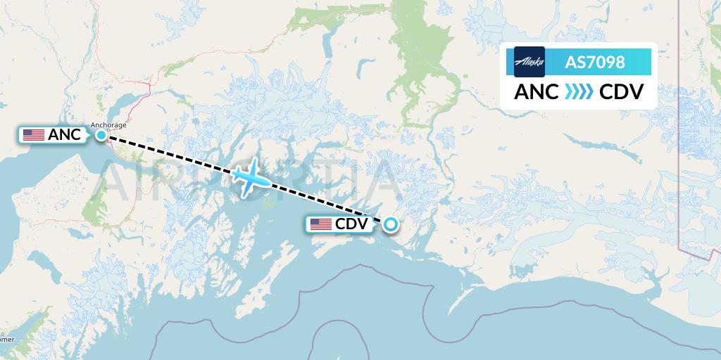 AS7098 Alaska Airlines Flight Map: Anchorage to Cordova