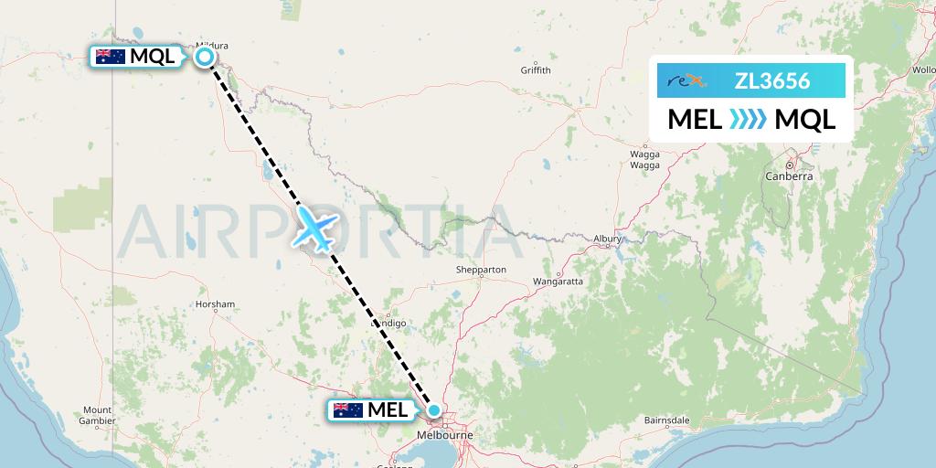 ZL3656 Regional Express Flight Map: Melbourne to Mildura