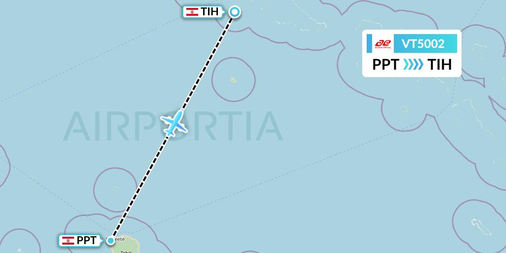 VT5002 Air Tahiti Flight Map: Papeete to Tikehau
