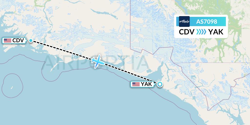 AS7098 Alaska Airlines Flight Map: Cordova to Yakutat
