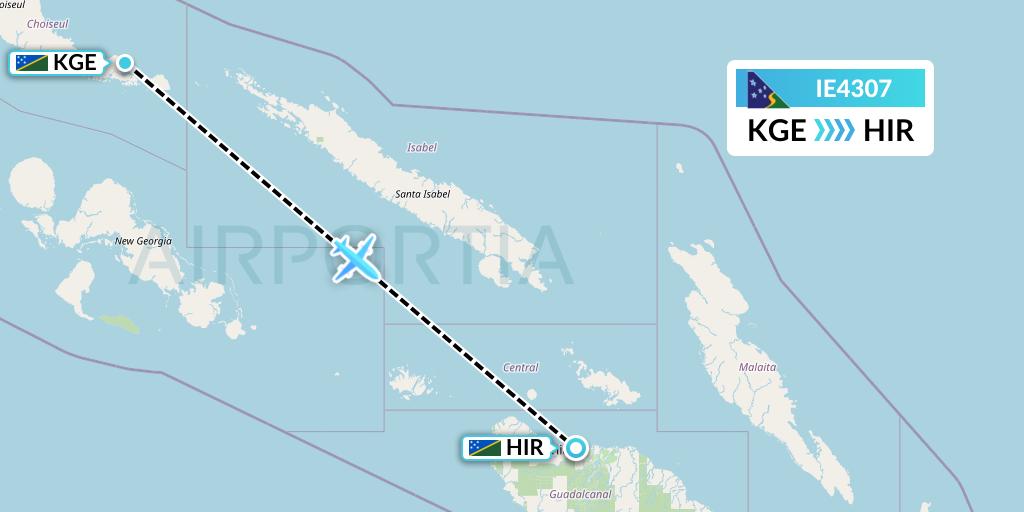 IE4307 Solomon Airlines Flight Map: Kagau Island to Honiara
