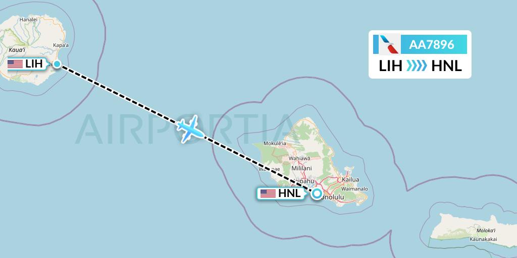 AA7896 American Airlines Flight Map: Lihue to Honolulu
