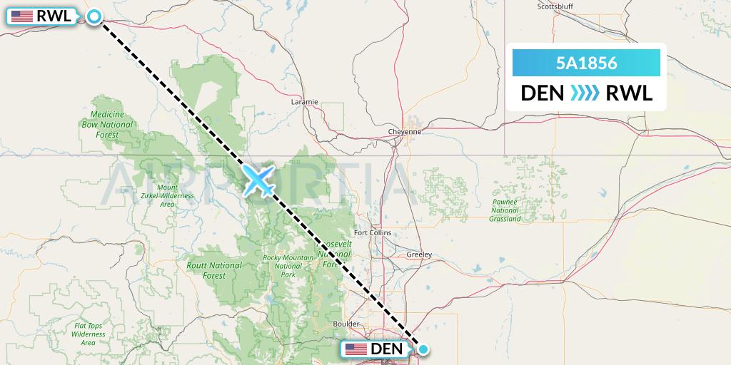 5A1856 Alpine Air Express Flight Map: Denver to Rawlins