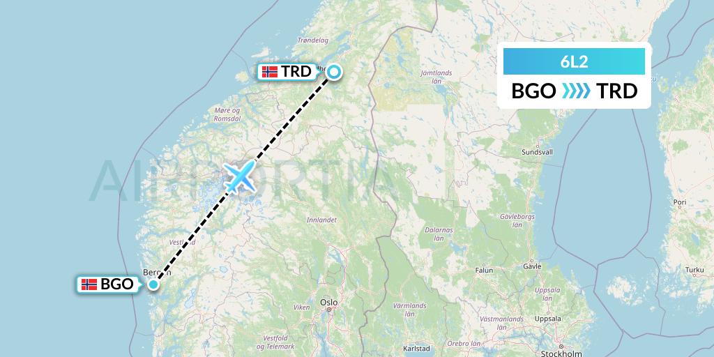 6L2 Aklak Air Flight Map: Bergen to Trondheim