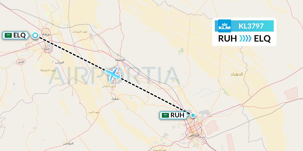 KL3797 KLM Flight Map: Riyadh to Al-Qassim