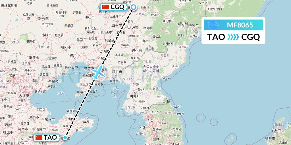 MF8065 Xiamen Airlines Flight Map: Qingdao to Changchun