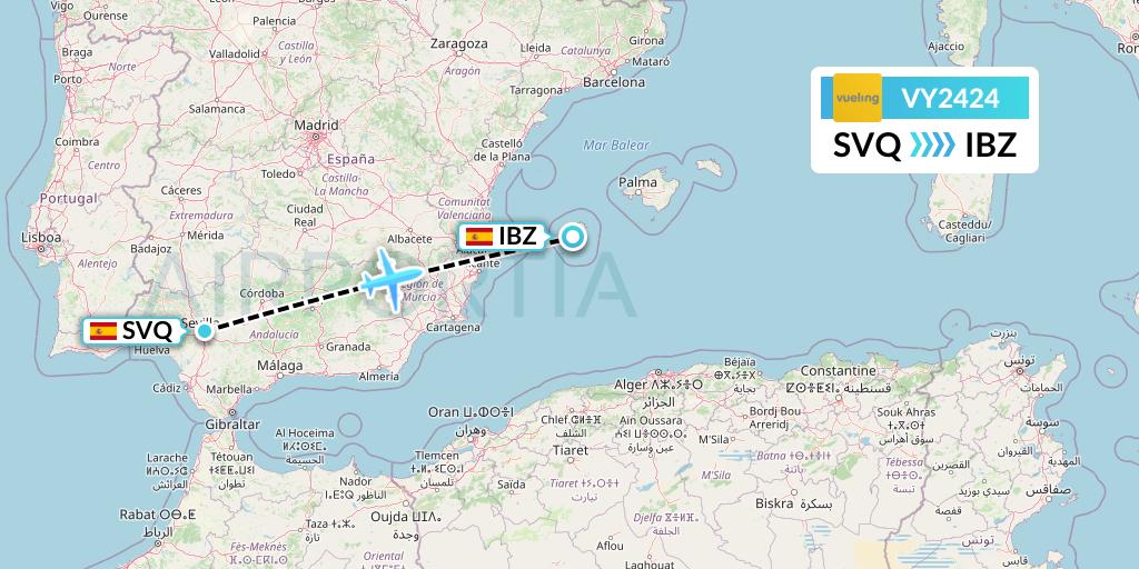 VY2424 Vueling Flight Map: Seville to Ibiza