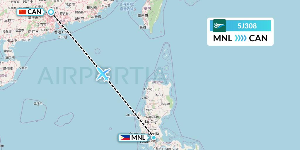 5J308 CEBU Pacific Air Flight Map: Manila to Guangzhou