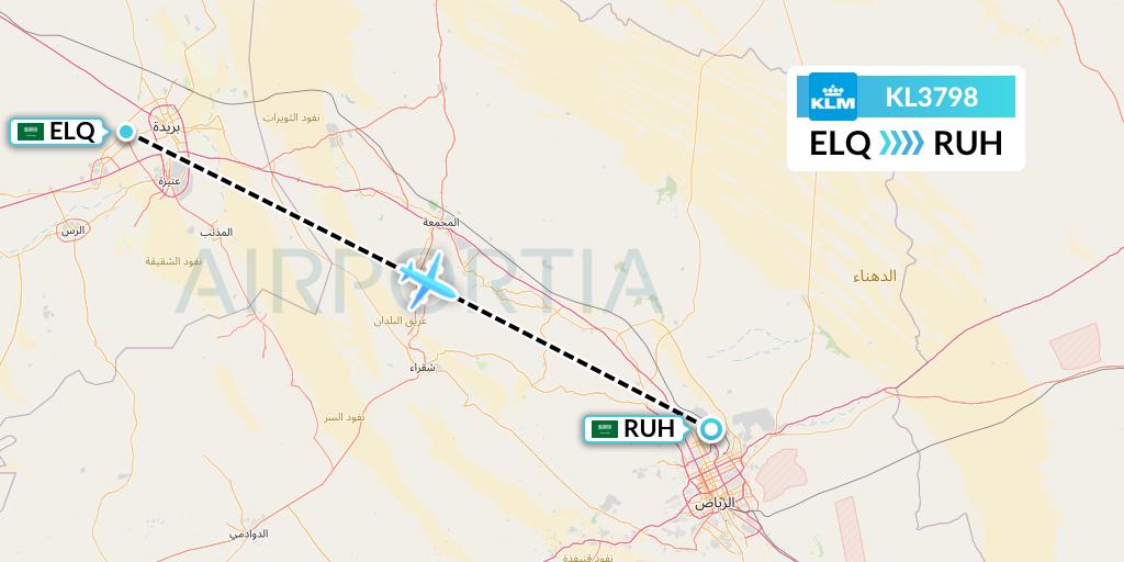 KL3798 KLM Flight Map: Al-Qassim to Riyadh