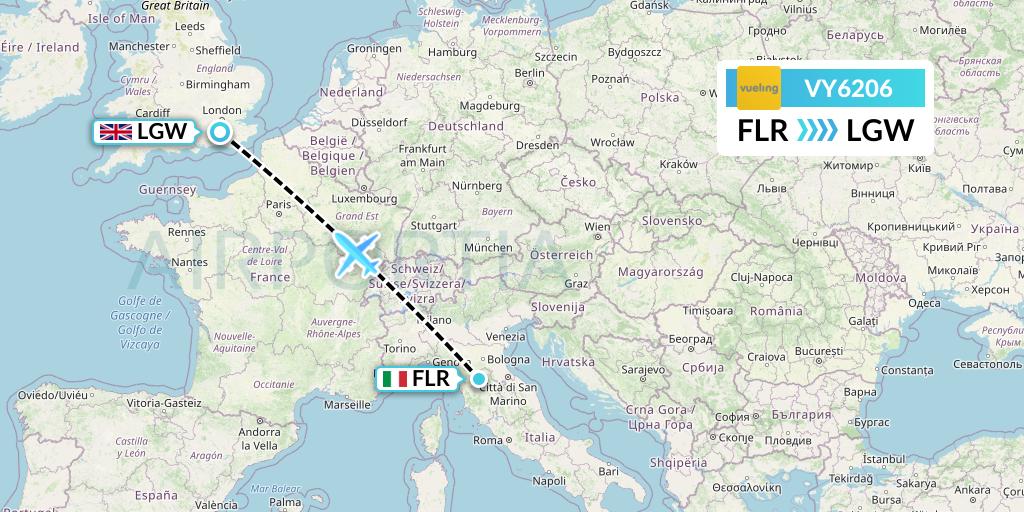 VY6206 Vueling Flight Map: Florence to London
