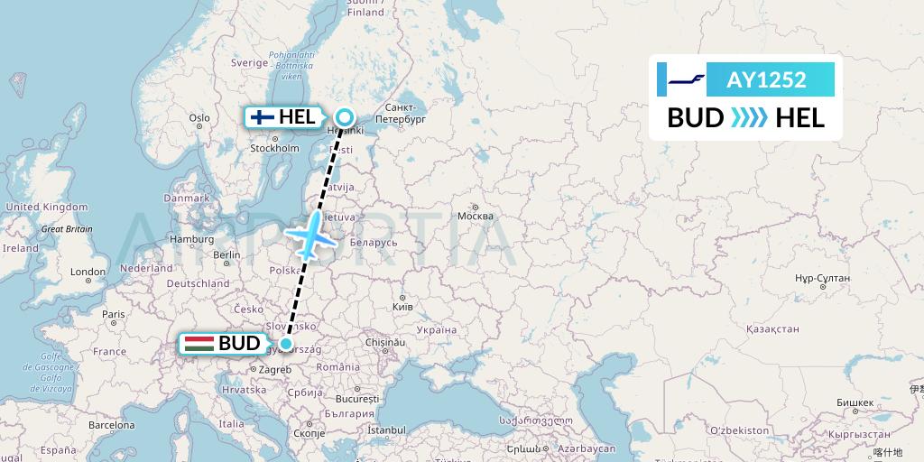 AY1252 Finnair Flight Map: Budapest to Helsinki