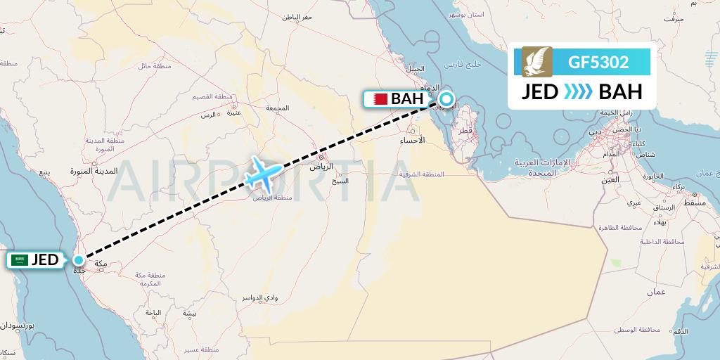 GF5302 Gulf Air Flight Map: Jeddah to Bahrain