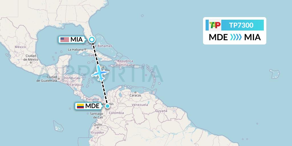 TP7300 TAP Portugal Flight Map: Medellin to Miami