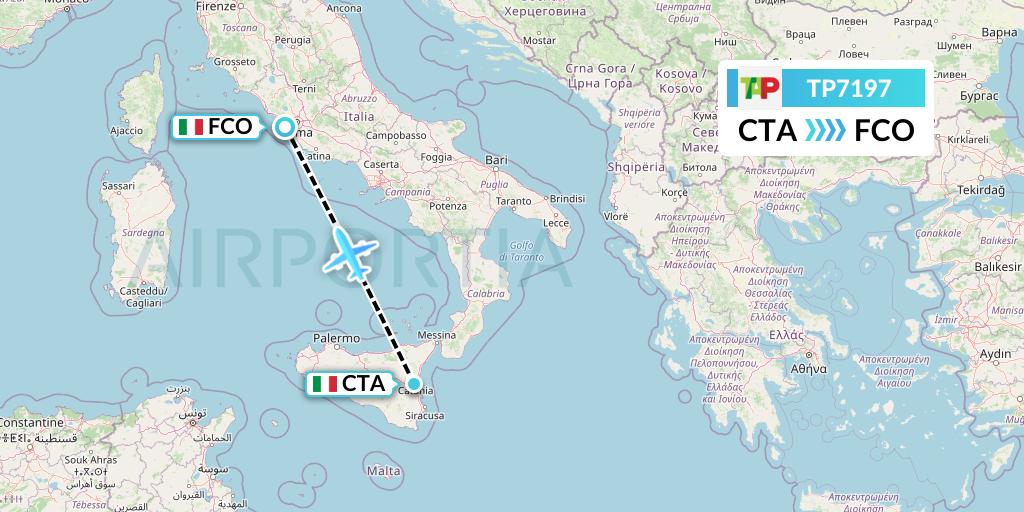 TP7197 TAP Portugal Flight Map: Catania to Rome