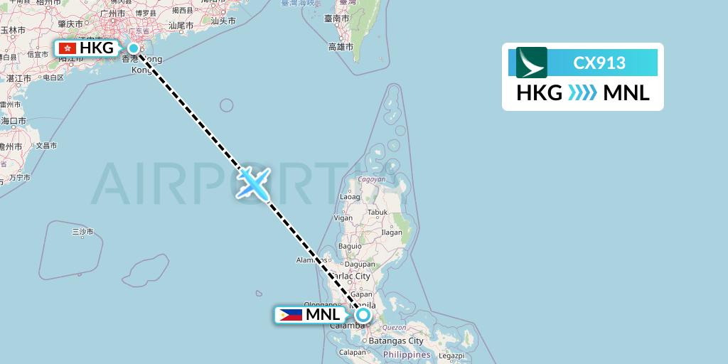 CX913 Cathay Pacific Flight Map: Hong Kong to Manila