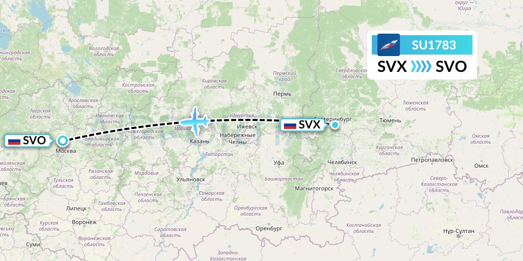SU1783 Aeroflot Flight Map: Yekaterinburg to Moscow