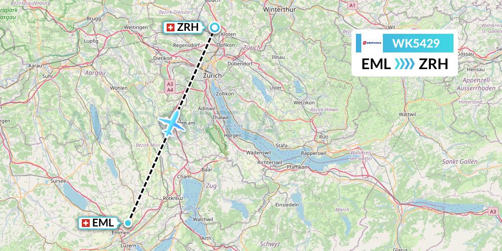 WK5429 Edelweiss Air Flight Map: Luzern to Zurich