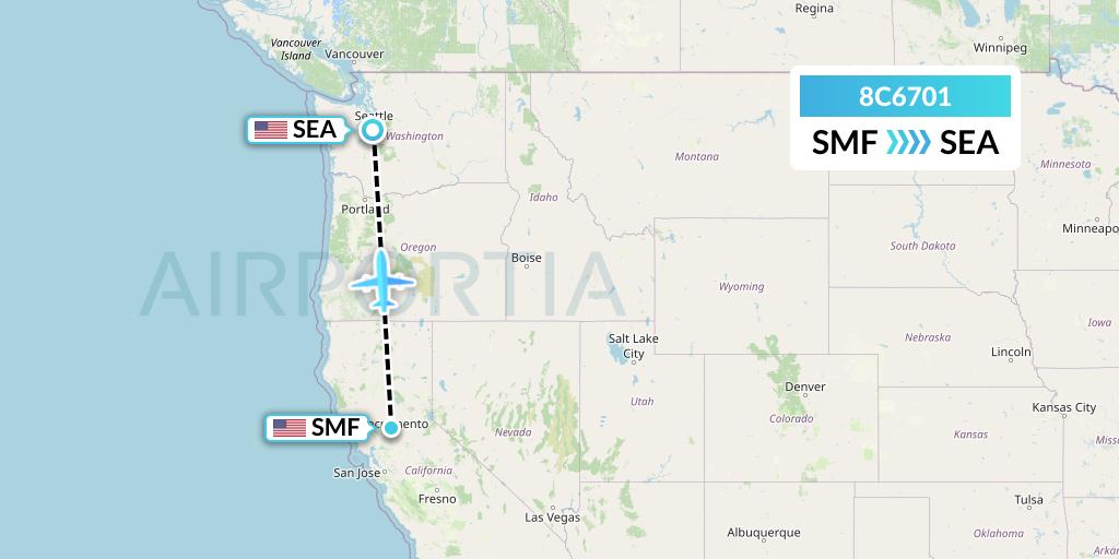 8C6701 Air Transport International Flight Map: Sacramento to Seattle