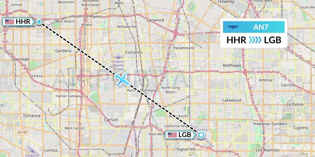 AN7 Advanced Air Flight Map: Hawthorne to Long Beach