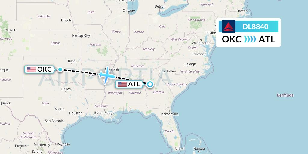 DL8840 Delta Air Lines Flight Map: Oklahoma City to Atlanta