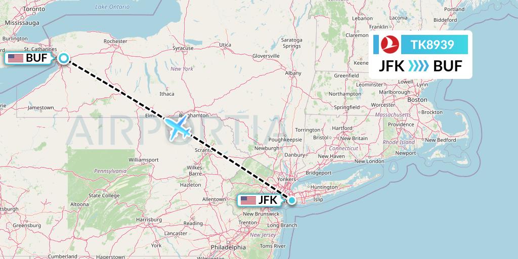 TK8939 Turkish Airlines Flight Map: New York to Buffalo