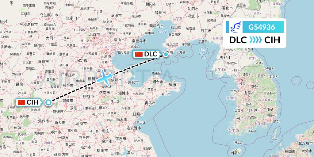 G54936 China Express Airlines Flight Map: Dalian to Changzhi