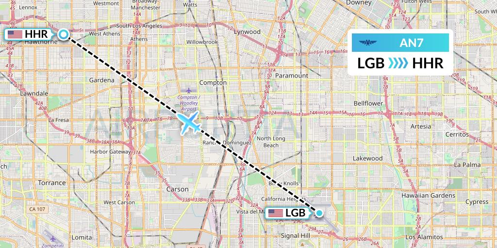 AN7 Advanced Air Flight Map: Long Beach to Hawthorne