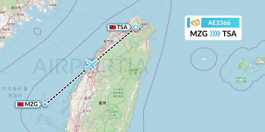 AE2366 Mandarin Airlines Flight Map: Makung to Taipei