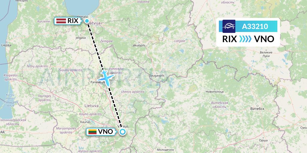 A33210 Aegean Airlines Flight Map: Riga to Vilnius