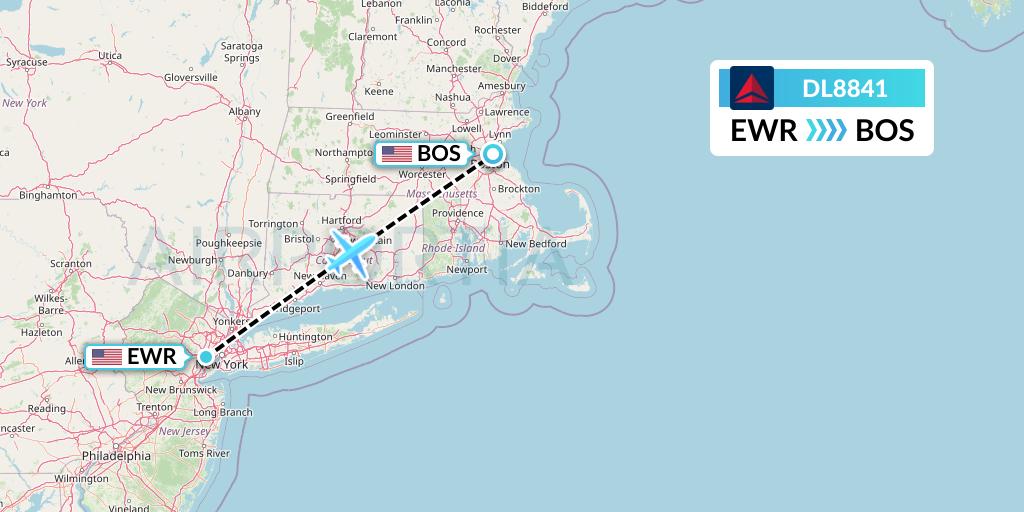 DL8841 Delta Air Lines Flight Map: New York to Boston